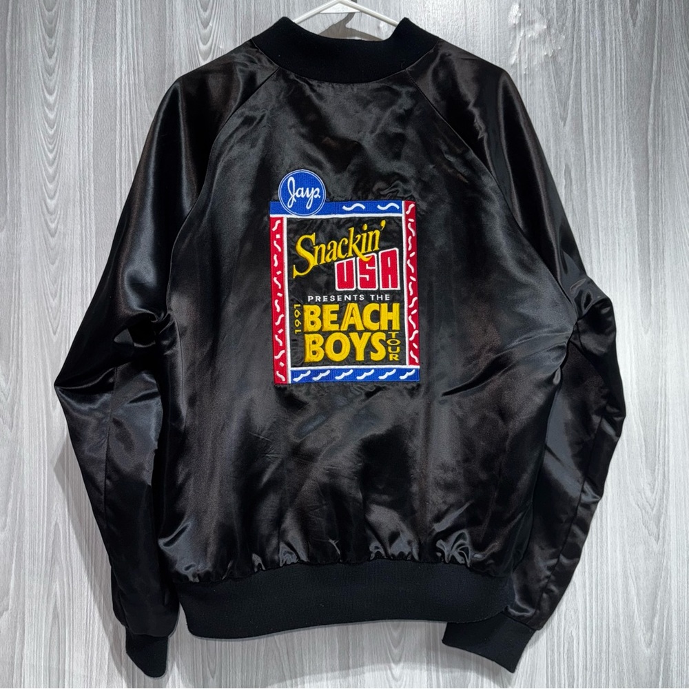 Vintage‎ Jays 1991 Beach Boy Embroidered Satin Varsity Bomber Jacket Black USA